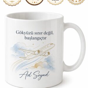 Uçuşun Meleği Kabin Memuru Hostes Kupa Bardak Hediye Özel Tasarım Porselen