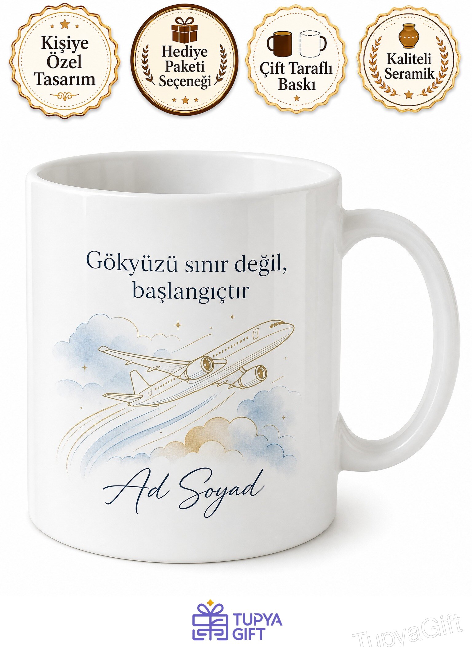 Uçuşun Meleği Kabin Memuru Hostes Kupa Bardak Hediye Özel Tasarım Porselen