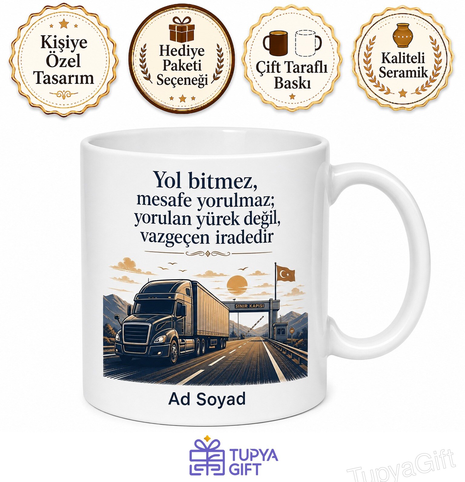 Uzun Yol Tır Şoförüne Hediye Gümrük Kapısı Takograf Sınır Geçişi Tır Kabini Baskılı Kupa Bardak