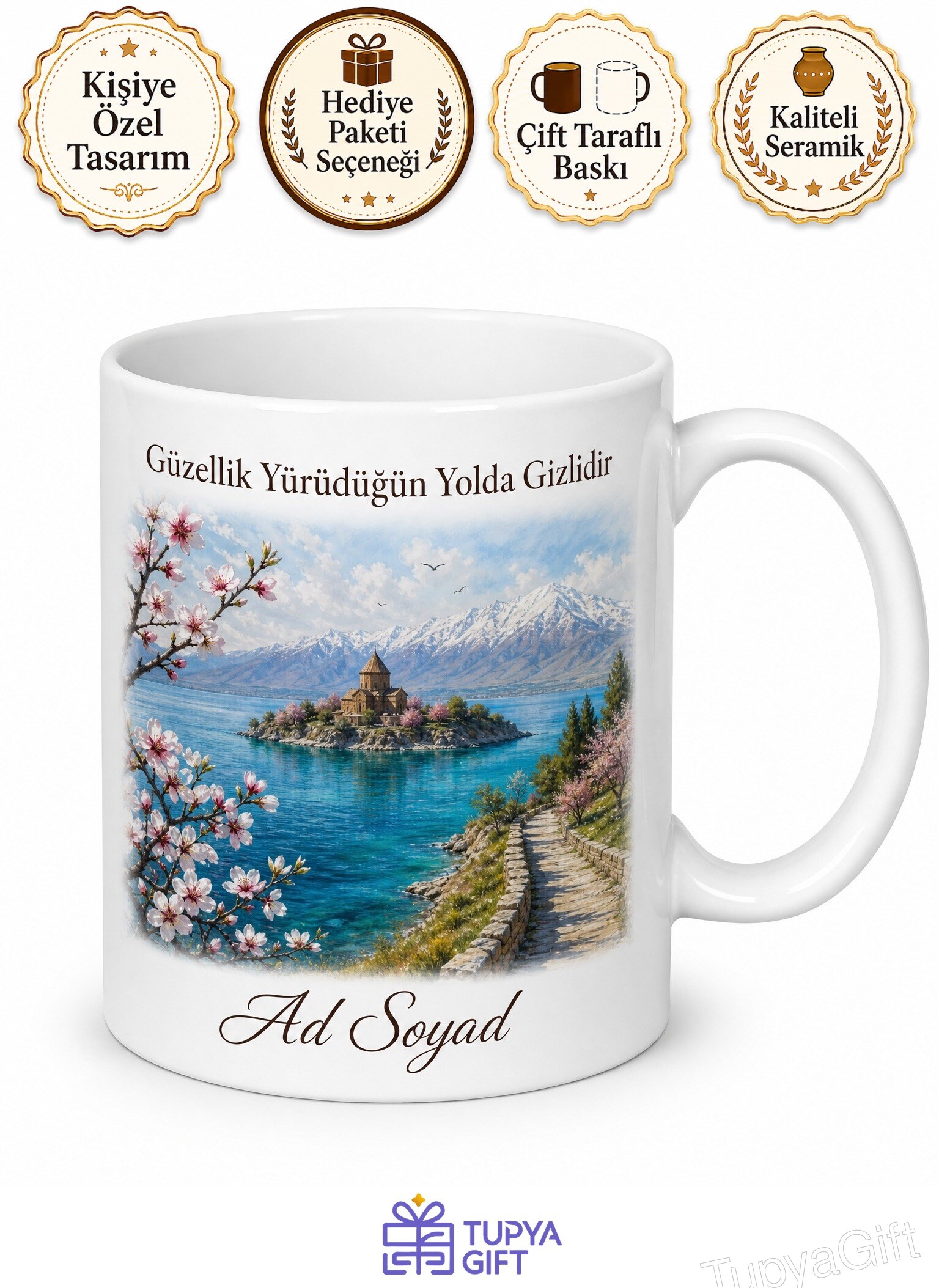 Van Edremit Akdamar Adası Van Gölü Manzarası Badem Çiçekleri Sahil Kupa Hediye