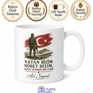 Vatanın Yılmaz Savunucusu Asker İsim Yazılı Çay Kupası Hediye Bardak
