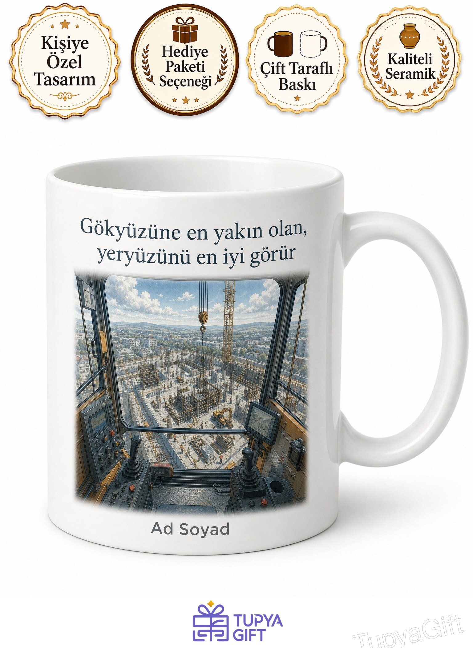 Vinç Operatörüne Hediye Gökyüzünden Şantiyeye Bakan Yalnızlık Kupası Bardak