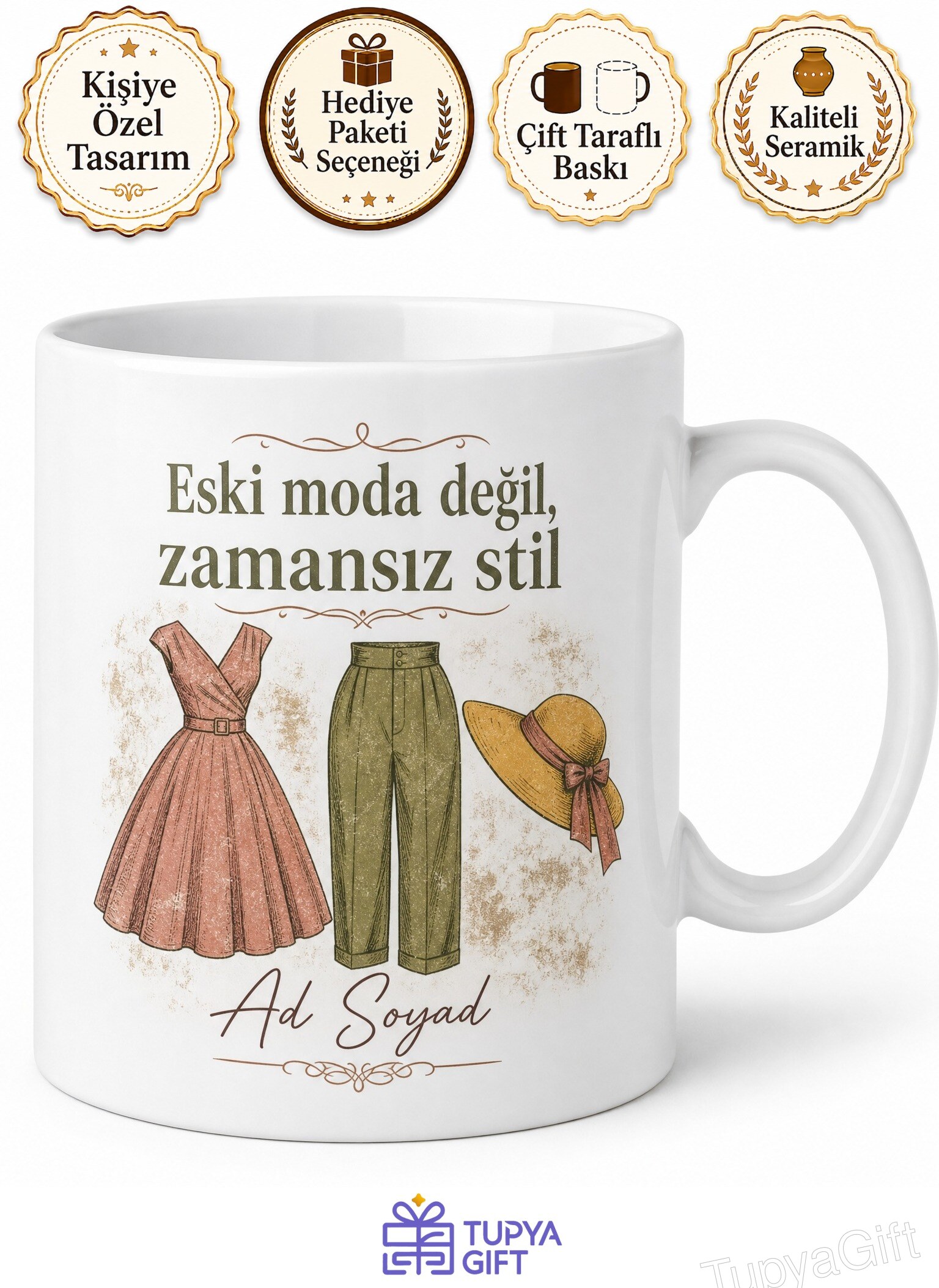 Vintage Giyim Sevenlere İkinci El Şıklık Dönem Kıyafetleri Retro Kupa Bardak Hediye