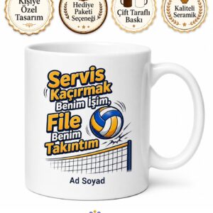 Voleybol Servis Kaçıran Smaçör File Takıntısı Esprili Oyuncu Kupası Hediye Bardak