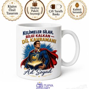 Yabancı Dil Öğreten Süper Kahraman İngilizce Öğretmeni Kupa Bardak Hediye
