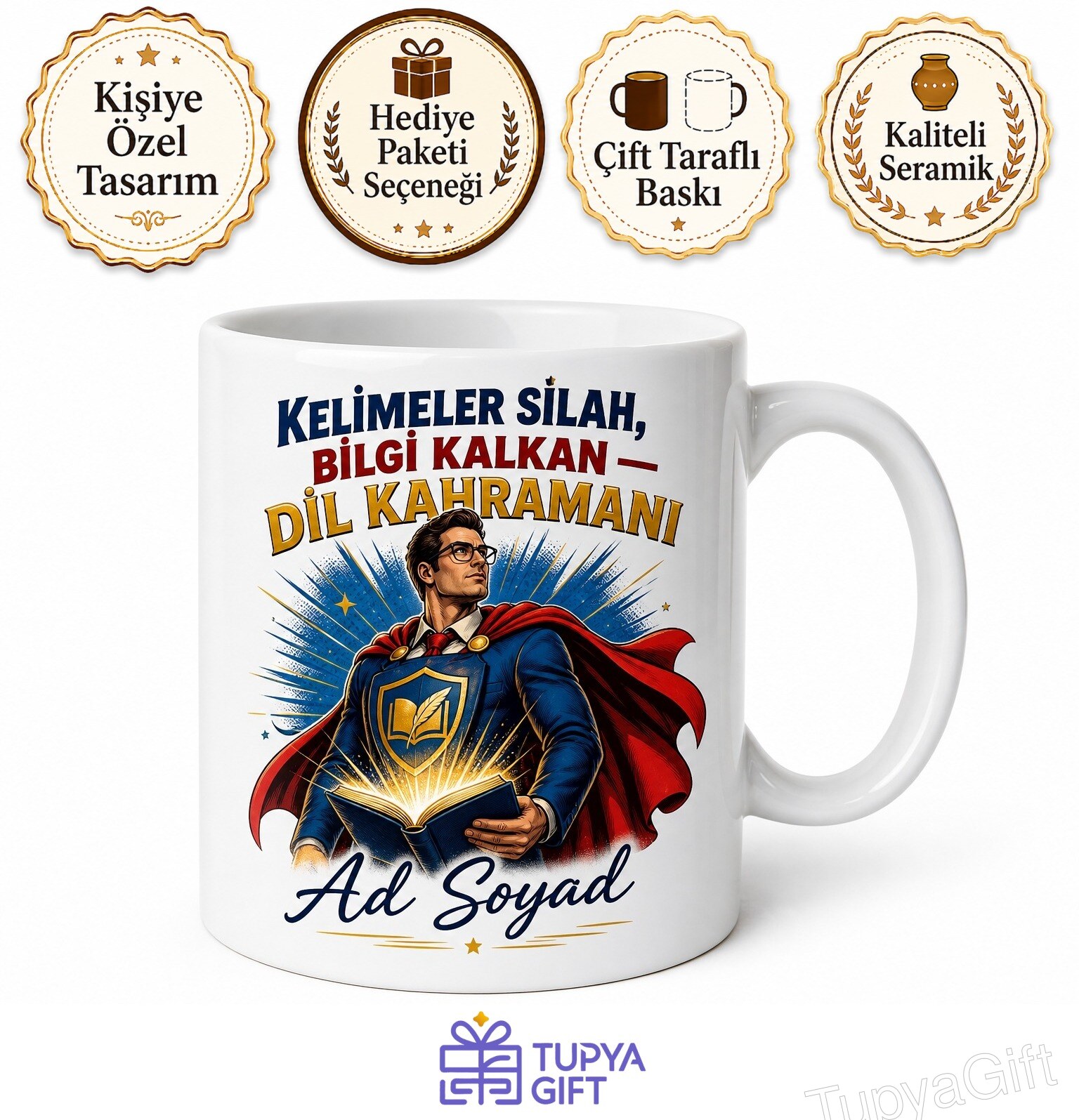 Yabancı Dil Öğreten Süper Kahraman İngilizce Öğretmeni Kupa Bardak Hediye