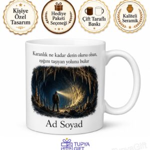 Yeraltı Kaşifi Kafa Lambası Mağara Araştırması Karanlık Temalı Baskılı Kupa Bardak Hediye