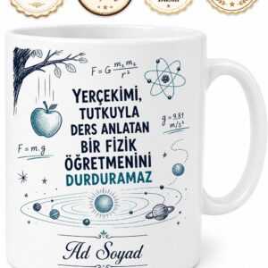 Yerçekimine Meydan Okuyan Fizik Öğretmeni İsim Yazılı Kupa Bardak Hediye