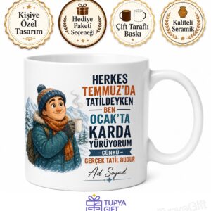 Yıllık İznini Kışın Kullanan Çılgın Çalışan Esprili Kupa Bardak Hediye