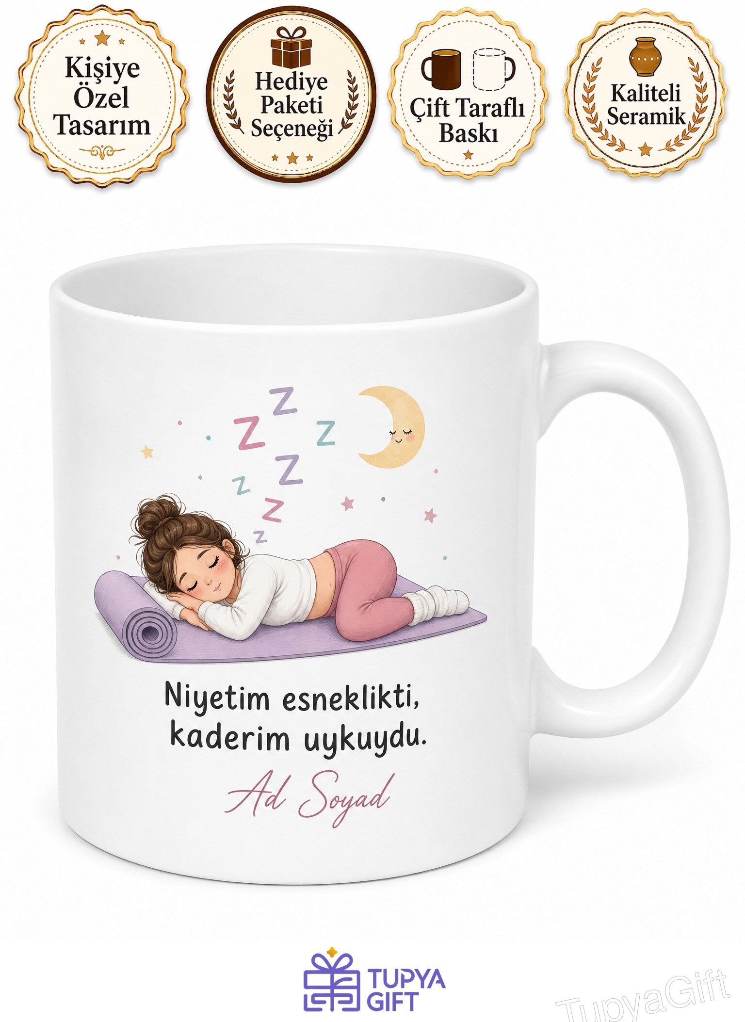 Yoga Matını Serip Uyumaya Başlayanlara Esneme Öncesi Derin Uyku Kupa Hediye