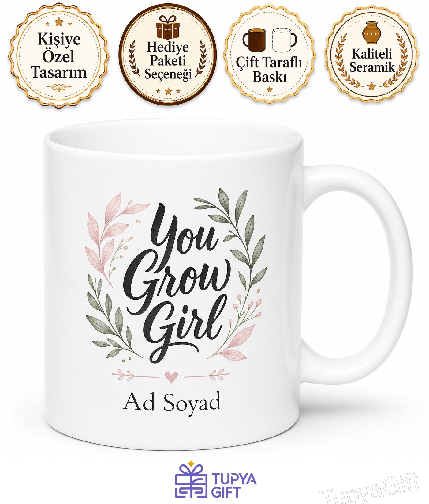 You Grow Girl Yazılı Motivasyon Kupası Kadınlara Özel Hediye İngilizce Kupa Bardak
