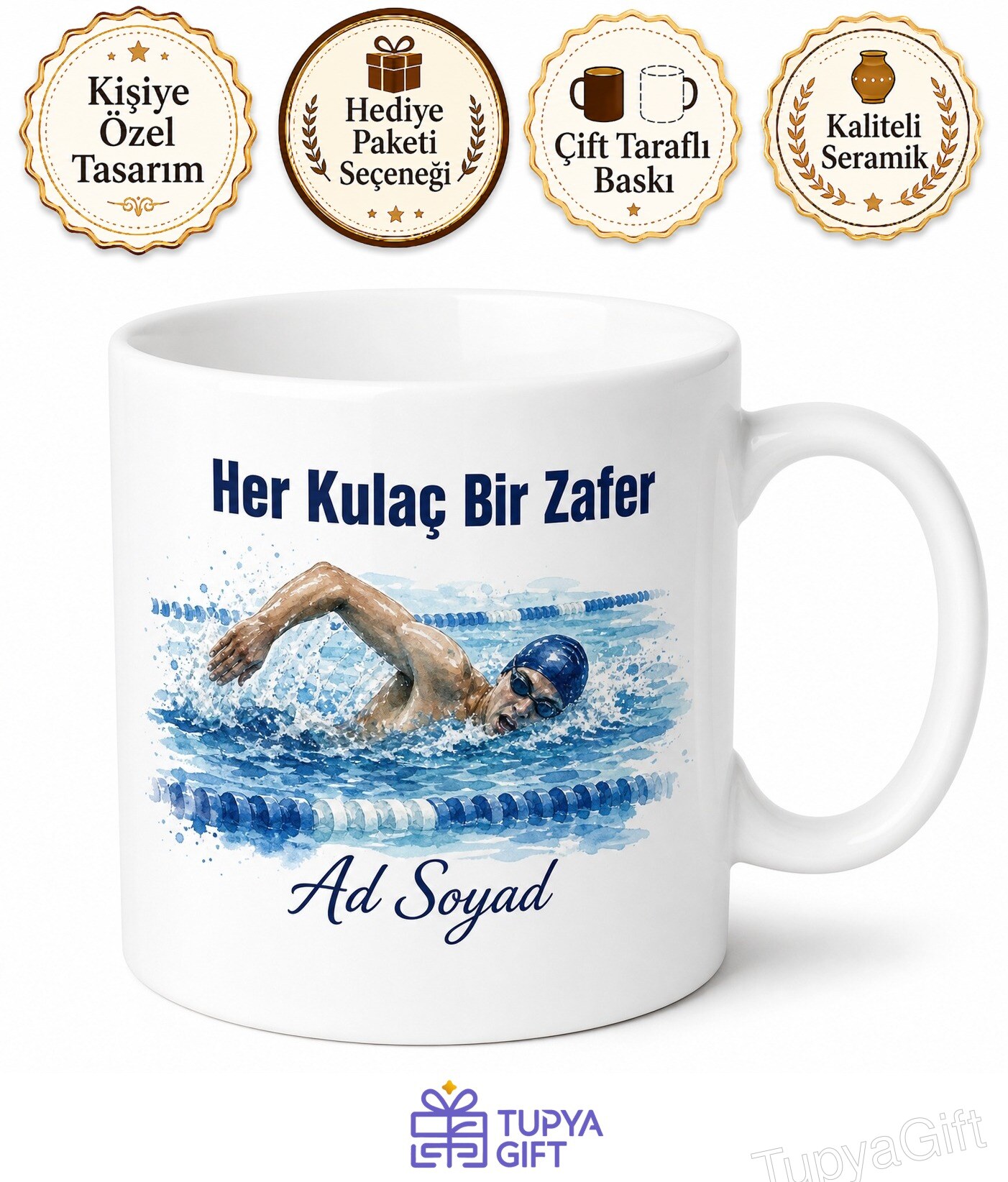 Yüzme Yarışı Yüzücüsüne Serbest Kulaç Havuz Olimpiyat Derecesi Kupa Hediye Bardak