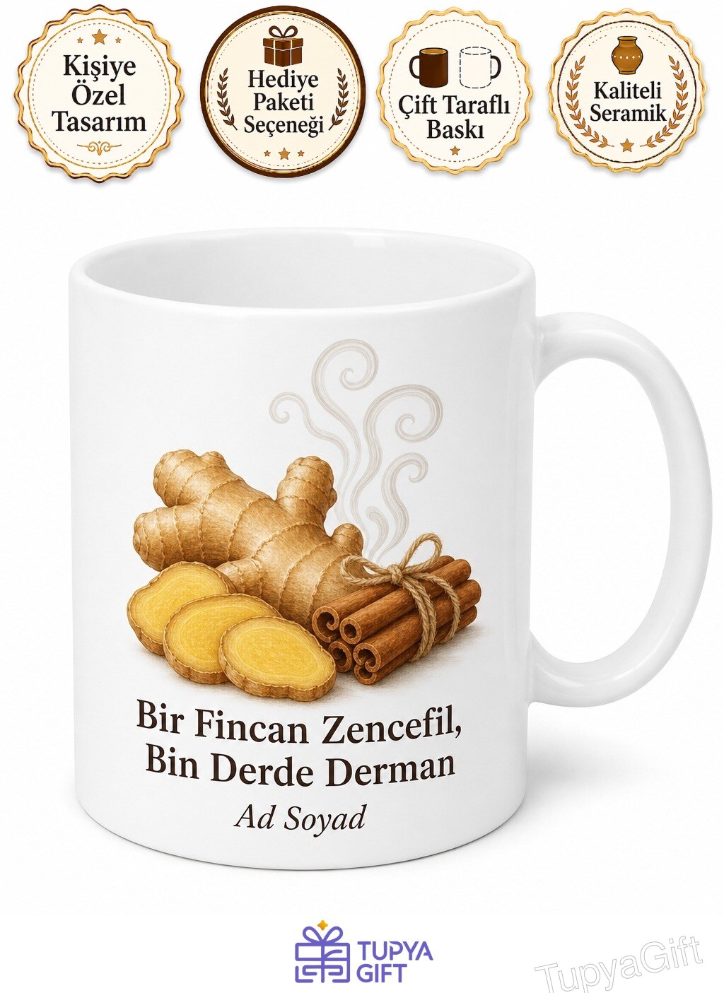 Zencefil Çayı İçenlere Kış Çayı Acı Çay Kupa Bardak Hediye