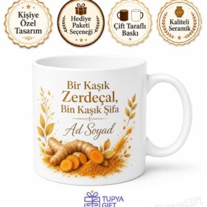 Zerdeçal Kullananlara Hediye Toz Zerdeçal Altın Süt Şifalı Baharat Temalı Kupa Bardak