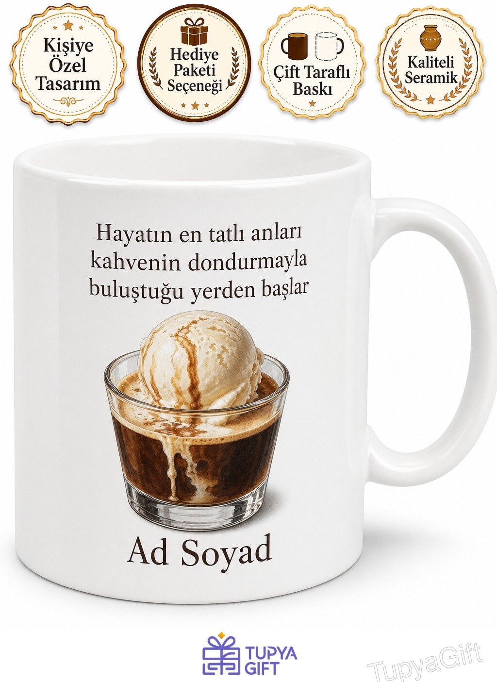 Affogato Yiyenlere Dondurmalı Kahve Kupa Bardak Hediye Porselen Mug