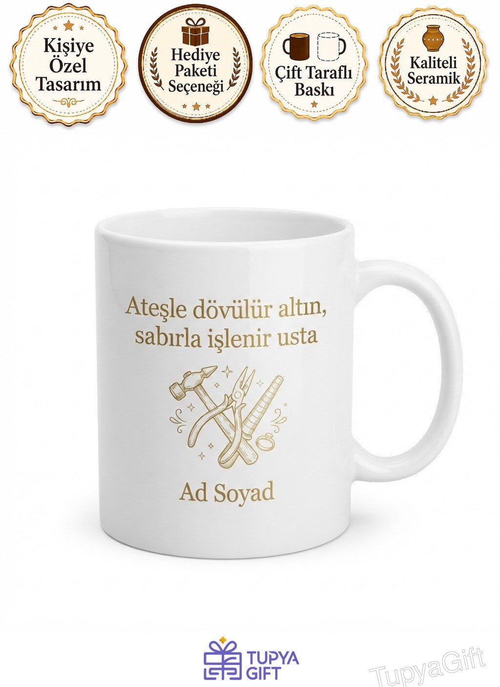 Altına Şekil Veren Kuyumcu Usta Çay Kupası Özel Tasarım Hediye Bardak