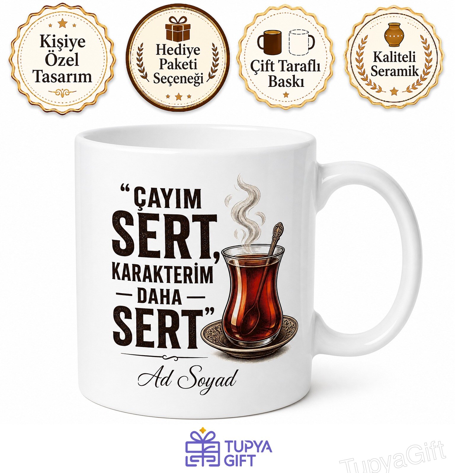 Assam Çayı İçenlere Sert Çay Kupa Bardak Hediye Porselen Baskılı Kupa