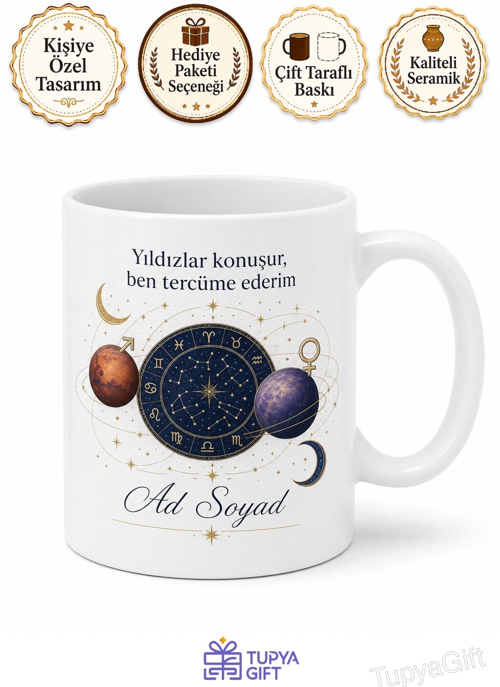 Astrolog Burç Yorumu Mars Venüs Temalı Porselen Kupa Bardak Hediye