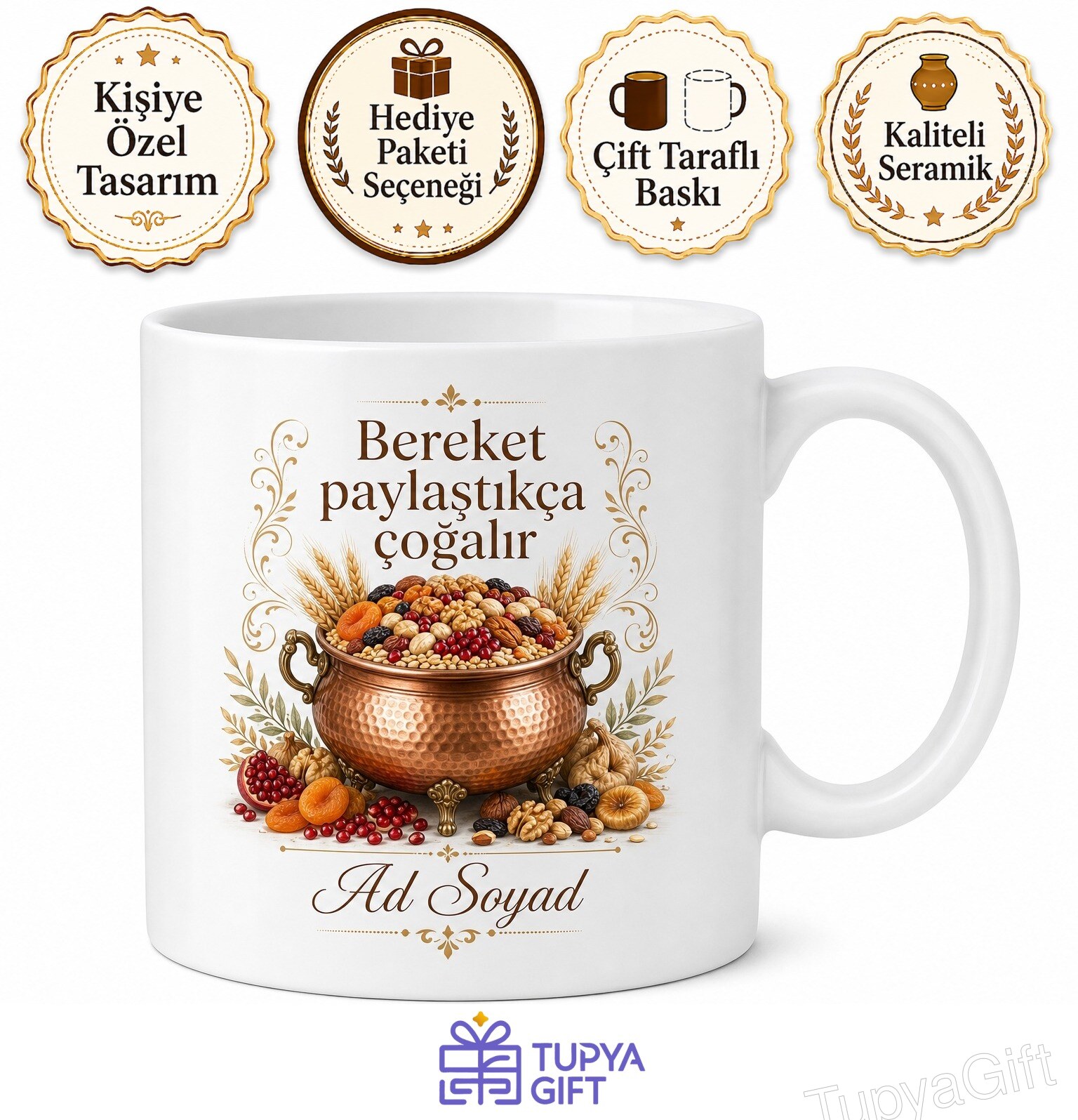 Aşure Ayında Aşure Dağıtanlara Bereket Kazanı Bolluk Çay Kupası Hediye Bardak