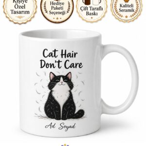 Cat Hair Don't Care Kedi Tüyü Temalı İngilizce Baskılı Porselen Kupa Bardak Hediye