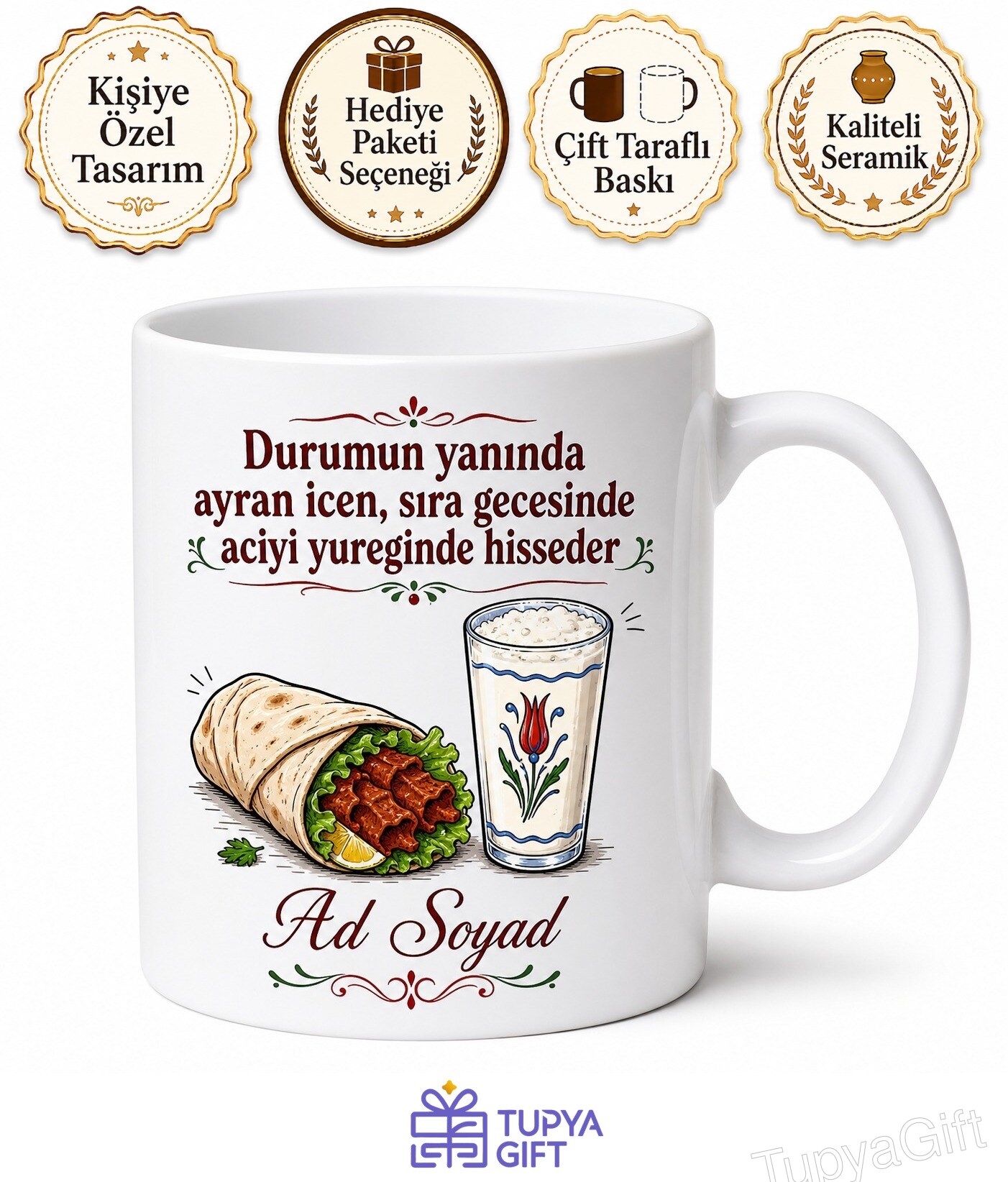 Çiğ Köfte Dürüm Yanında Ayran İçenlere Sıra Gecesi Acısı Kupa Bardak Hediye