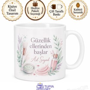 Cilt Bakım Uzmanı Güzellik Merkezi Maske Pürüzsüz Yüz Temalı Hediye Kupa Bardak