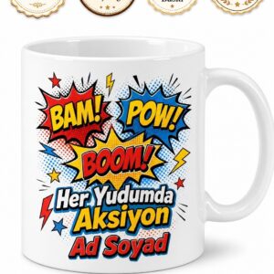 Çizgi Roman Baloncuğu Bam Pow Ses Efektleri Görsel Şölen Kupa Bardak Hediye