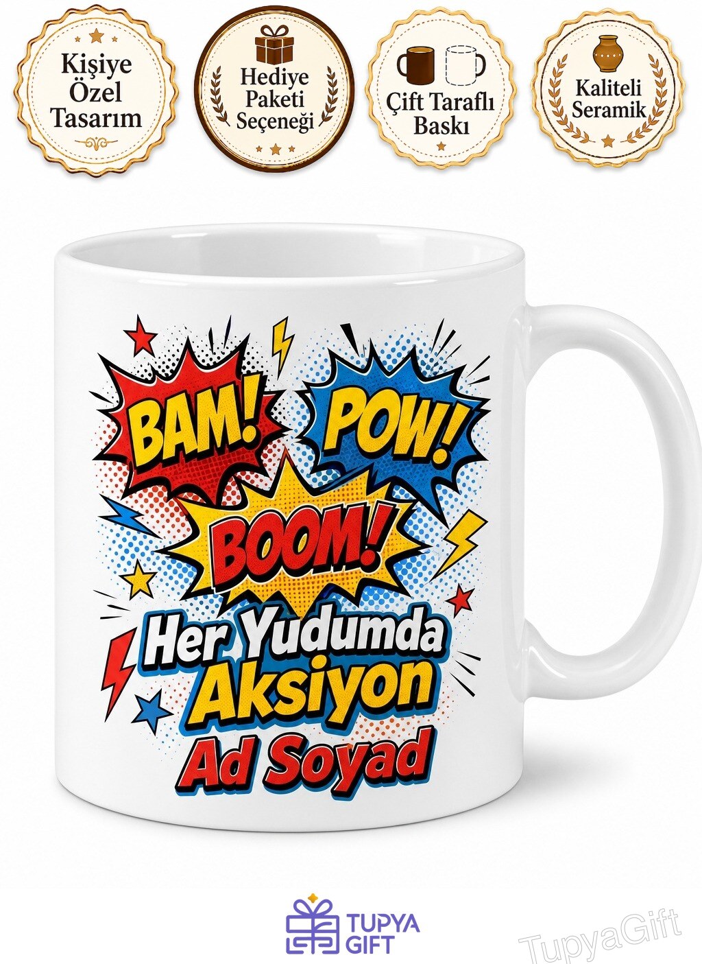 Çizgi Roman Baloncuğu Bam Pow Ses Efektleri Görsel Şölen Kupa Bardak Hediye