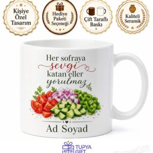 Çoban Salata Yapan Annelere Soğanlı Domatesli Kebap Yanı Kupa Bardak Hediye
