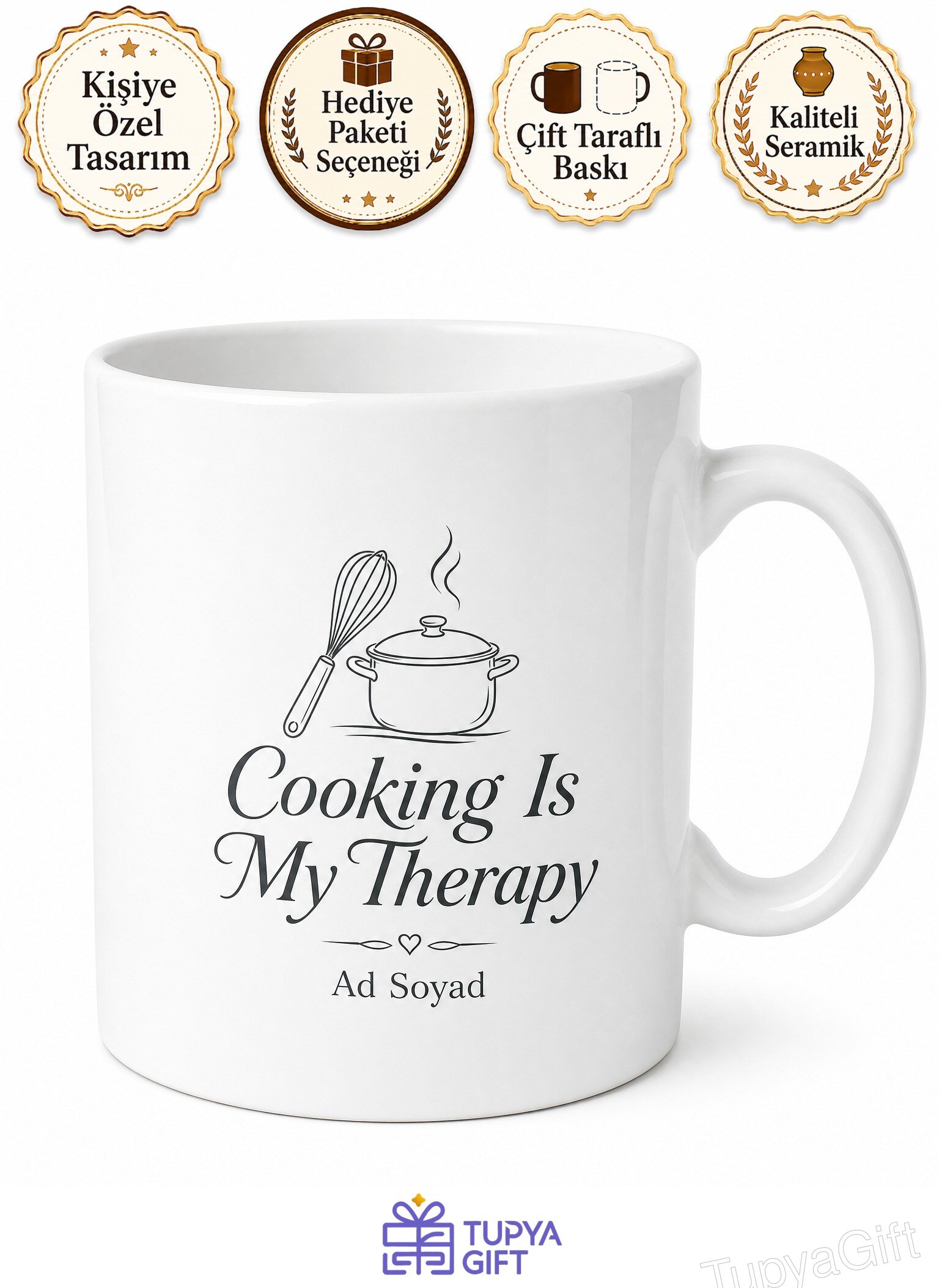 Cooking Is My Therapy Temalı Yemek Yapmak Terapimdir Diyenlere İngilizce Kupa Bardak Hediye