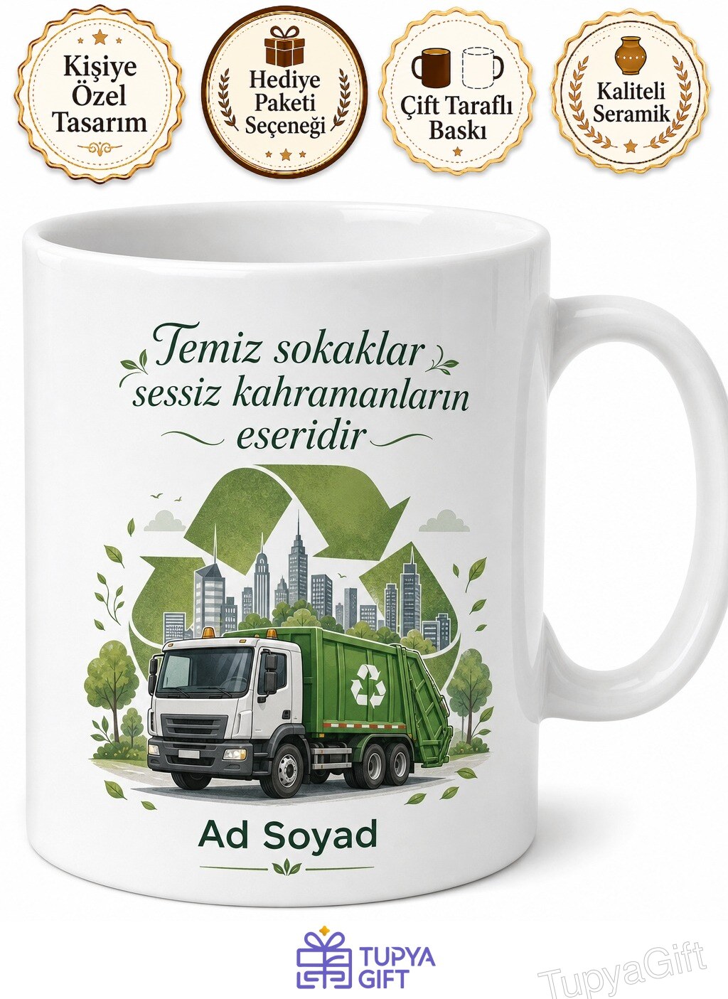 Çöp Kamyonu Sürücüsü Geri Dönüşüm Temiz Çevre Şehir Kahramanı Hediye Kupa Bardak