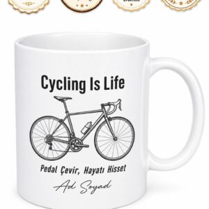 Cycling Is Life Baskılı Bisiklete Binmek Hayattır İngilizce Çay Kupası Hediye