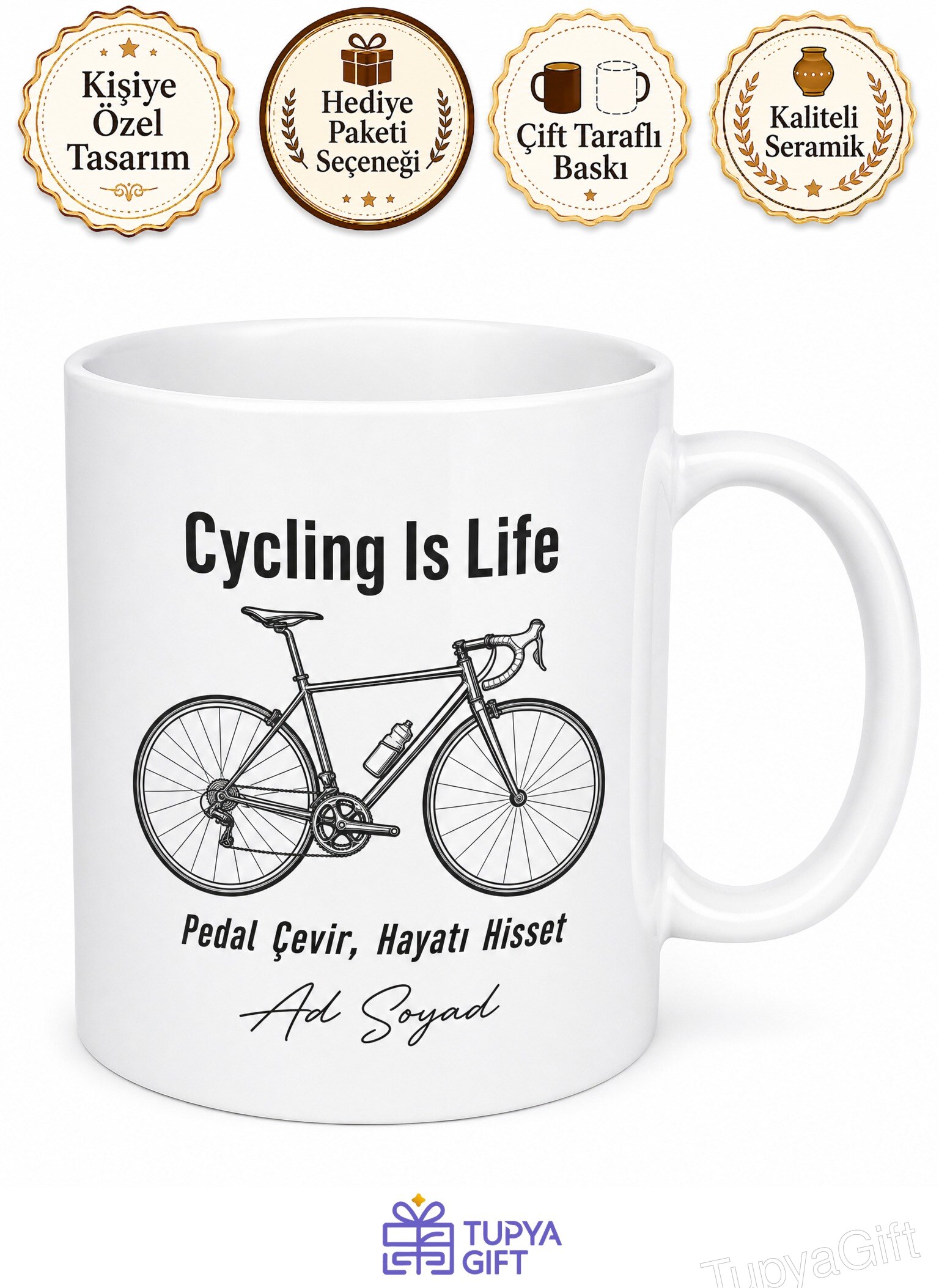 Cycling Is Life Baskılı Bisiklete Binmek Hayattır İngilizce Çay Kupası Hediye