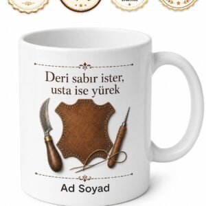 Dabak Ustası Ham Derinin Terbiyecisi Deri İşleme Baskılı Kupa Bardak Hediye