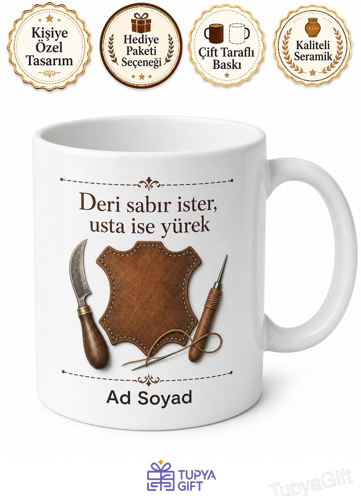 Dabak Ustası Ham Derinin Terbiyecisi Deri İşleme Baskılı Kupa Bardak Hediye