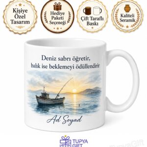 Denizlerin Bereketi Balıkçı Kahve Kupası Balıkçıya Hediye Baskılı Kupa Bardak