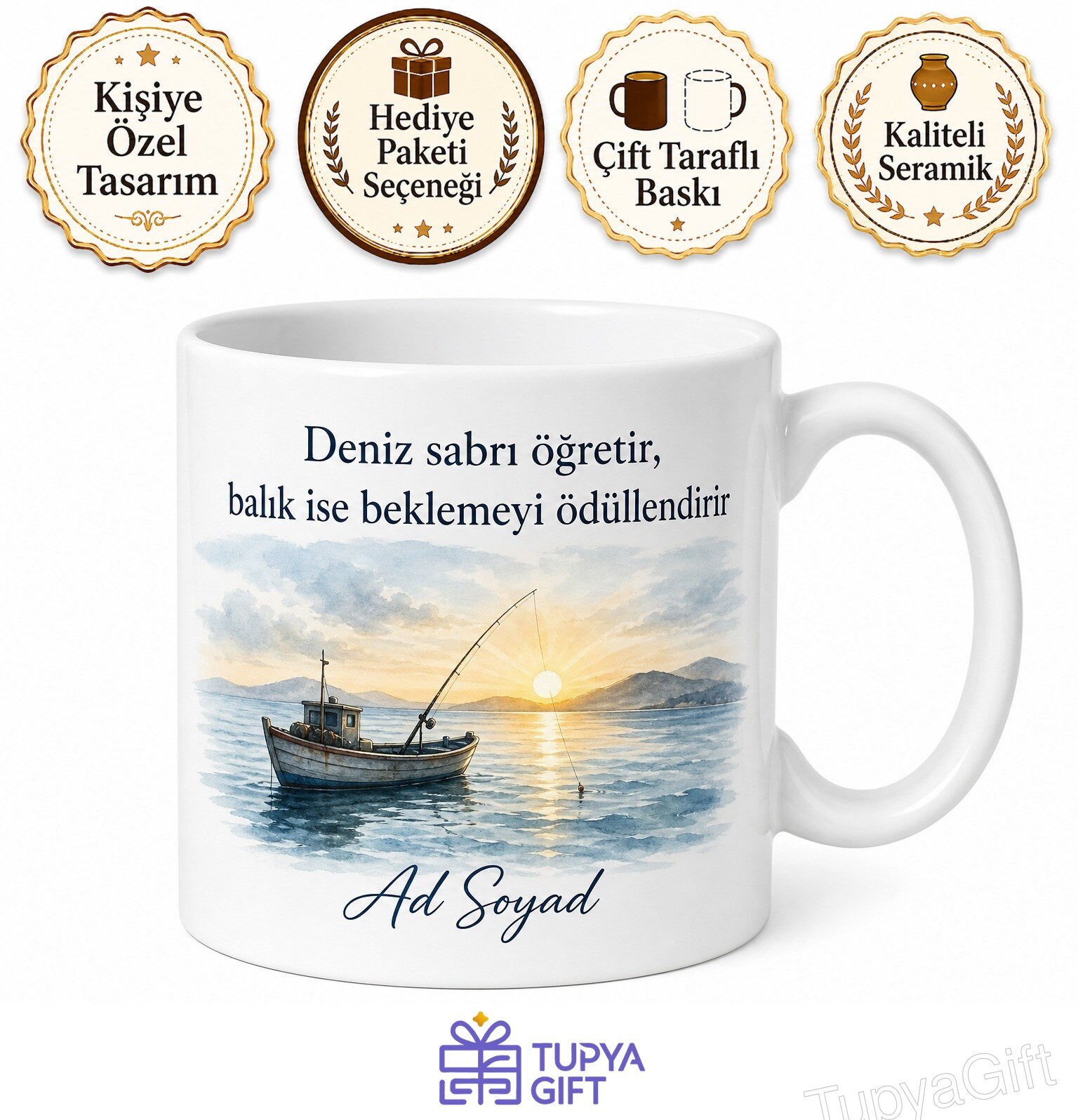 Denizlerin Bereketi Balıkçı Kahve Kupası Balıkçıya Hediye Baskılı Kupa Bardak