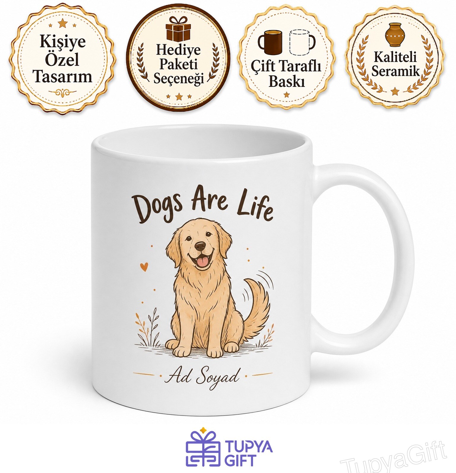 Dogs Are Life Temalı Köpekler Hayattır İngilizce Baskılı Kupa Bardak Hediye
