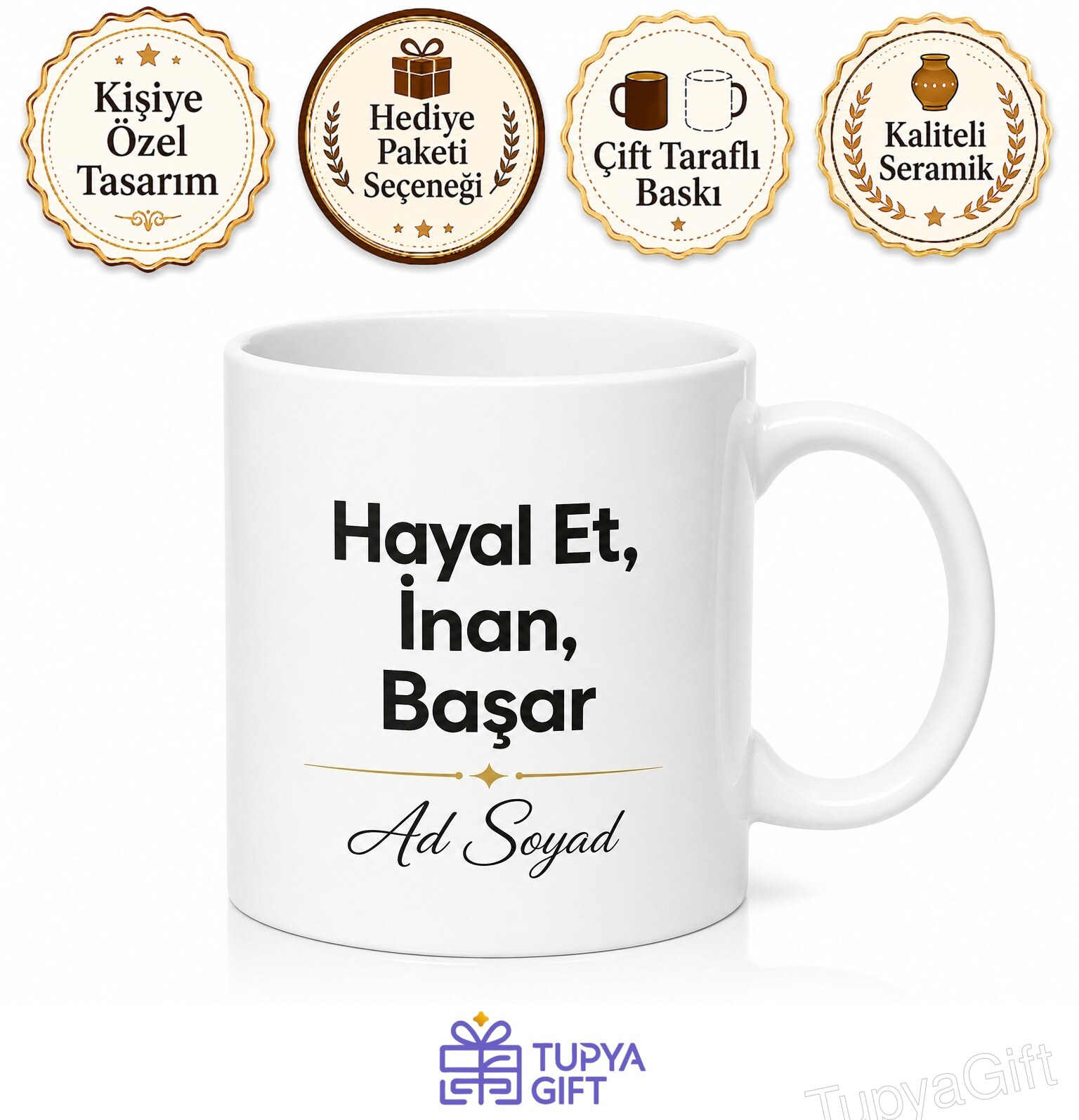 Dream Believe Achieve Temalı Hayal Et İnan Başar İngilizce Kupa Bardak Hediye