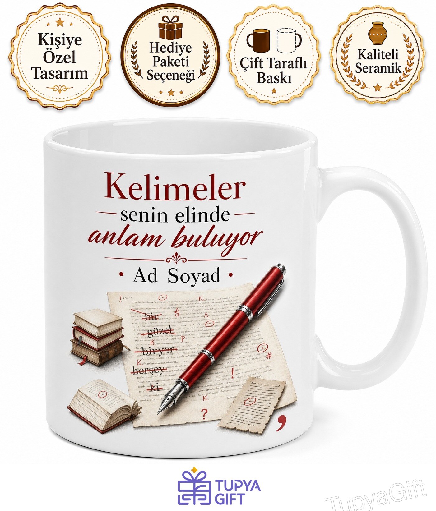 Editör Kırmızı Kalem İmla Hatası Düzelten Hediye Seramik Kupa Bardak