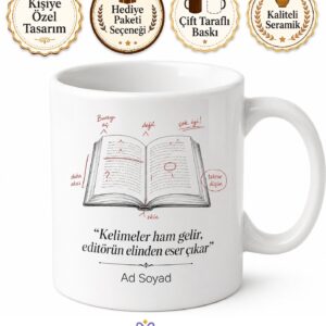 Editör Kupa Yazarın Metnini Kırmızı Kalemle Düzelten İnce Göz Hediye Bardak