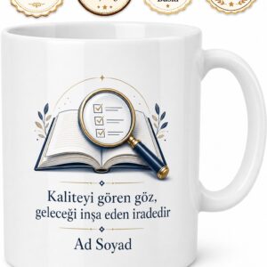 Eğitim Müfettişine Hediye Kaliteyi Disiplini Denetleyen Göz Baskılı Porselen Kupa Bardak