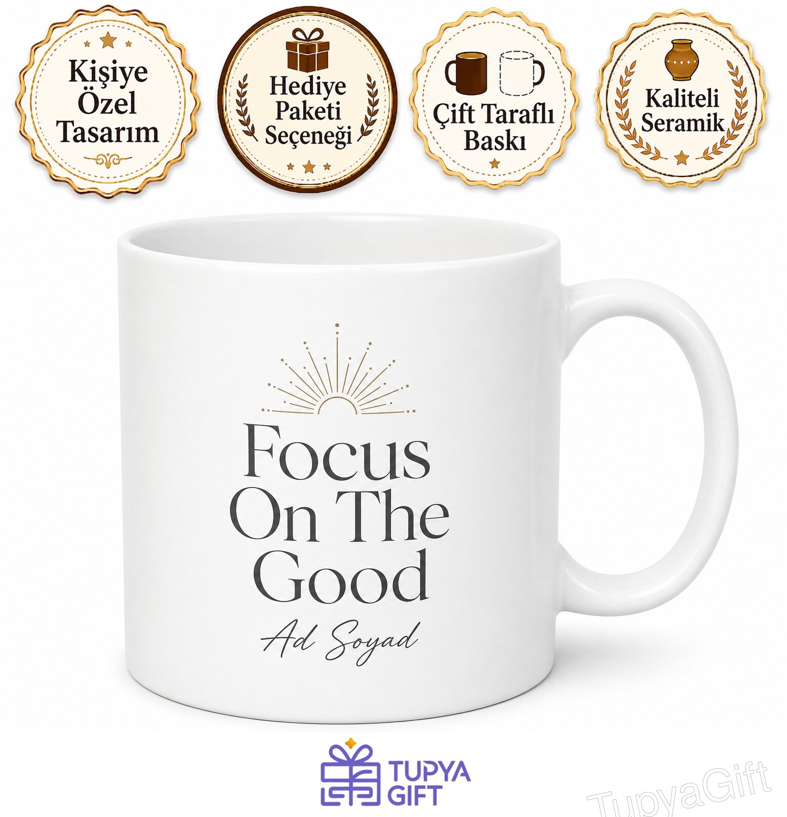 Focus On The Good Baskılı İyiliğe Odaklan İngilizce Motivasyon Kupa Bardak Hediye
