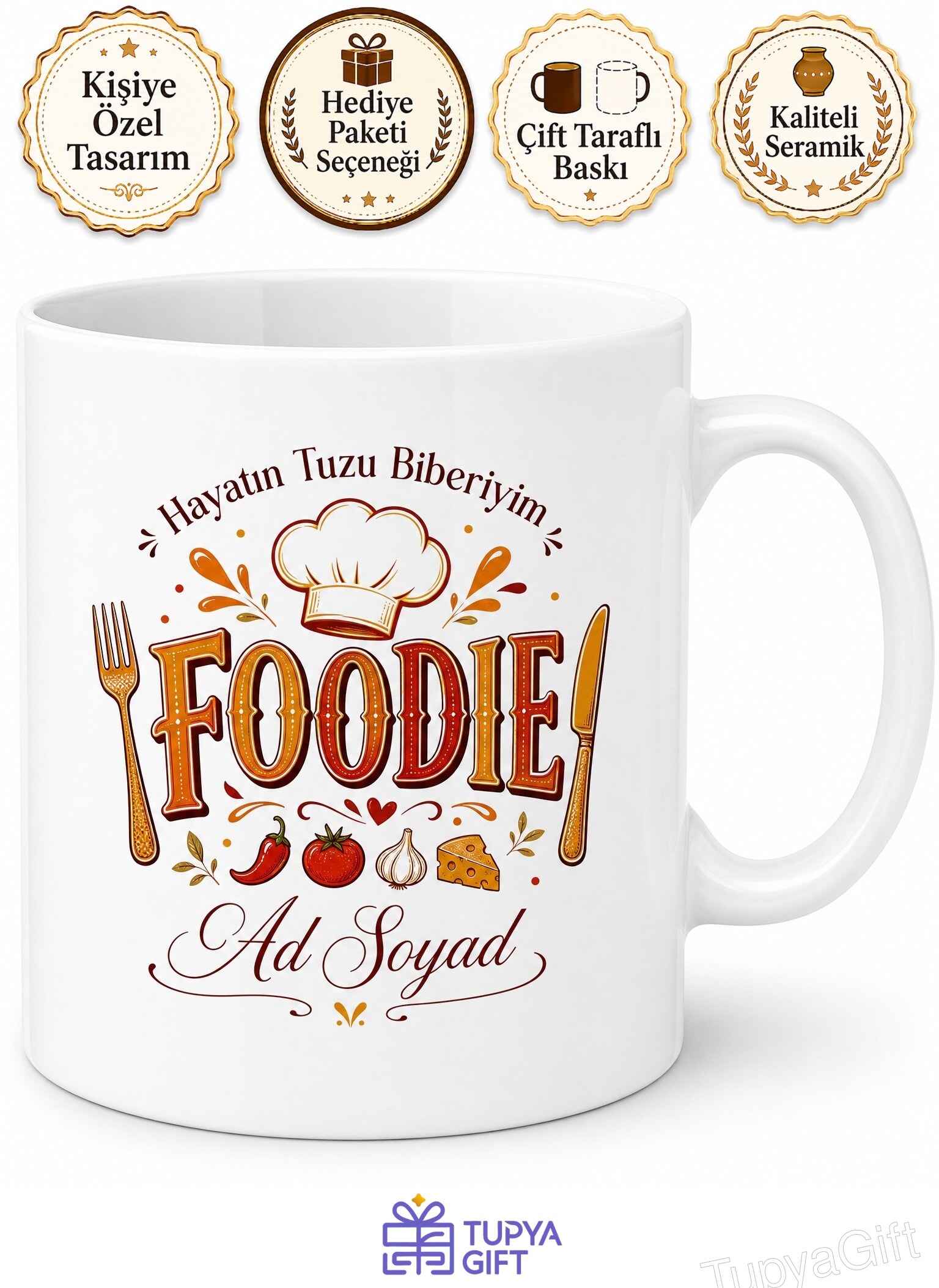 Foodie Yazılı Yemek Yemeyi Seven Gurmelere Özel Kahve Kupası Hediye Bardak