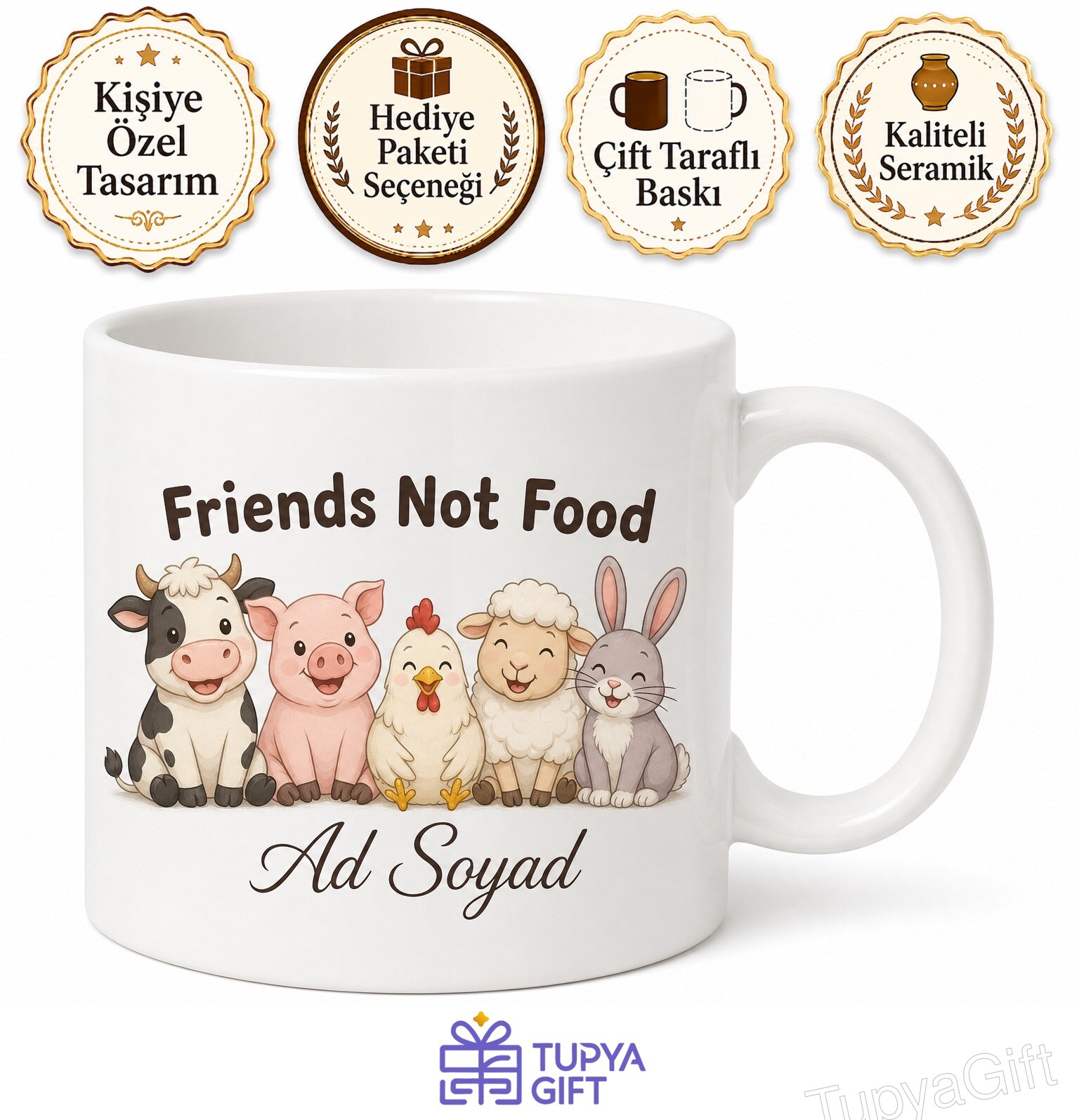 Friends Not Food Baskılı Arkadaş Yemek Değil İngilizce Çay Kupası Hediye