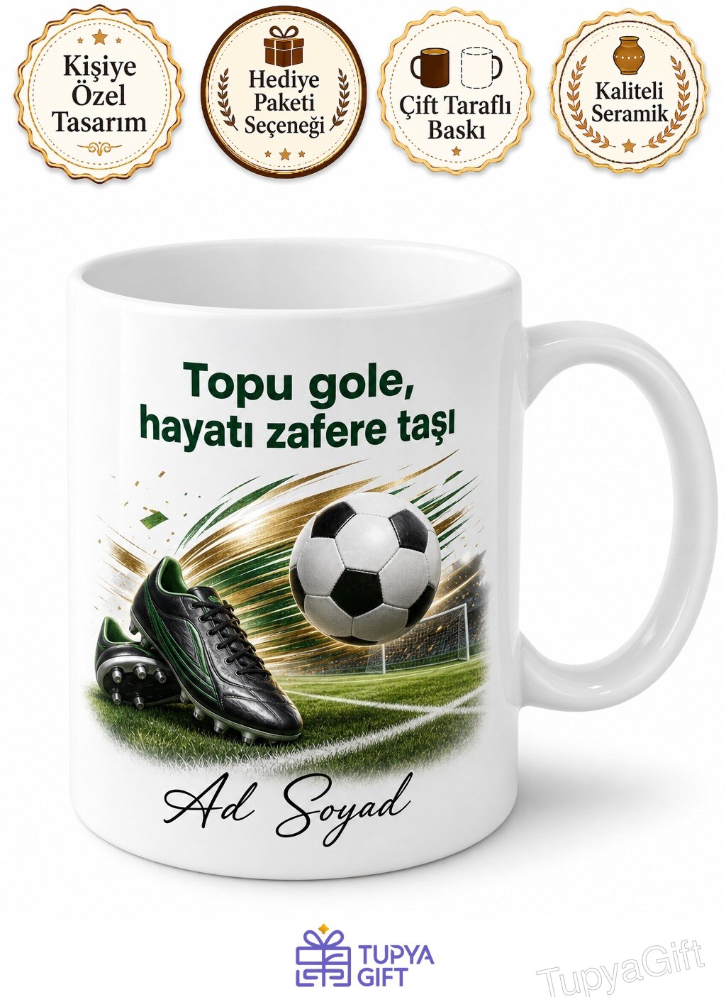 Futbolcuya Krampon Yeşil Saha Gol Krallığı Kupası Hediye Bardak