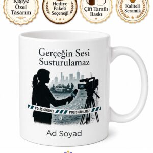 Gazeteci Muhabir Temalı Kupa Bardak Olay Yeri Habercisi Özel Tasarım Hediye