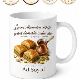 Gaziantep Tatlısı Baklava Ustası Fıstıklı Lezzet Şerbet Tatlı Krizi Kupa Bardak Hediye