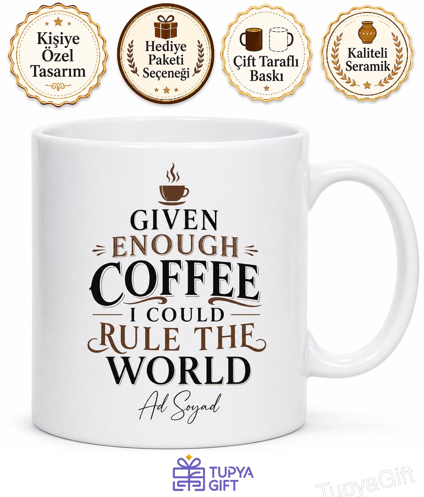 Given Enough Coffee I Could Rule The World Baskılı Kahve Severler İçin İngilizce Kupa Bardak Hediye