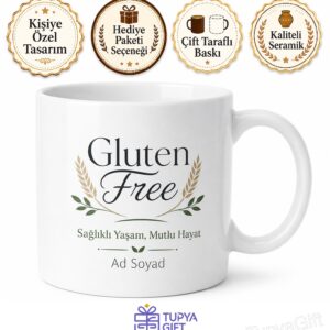 Gluten Free Baskılı Glütensiz İngilizce Çay Kupası Porselen Bardak Hediye